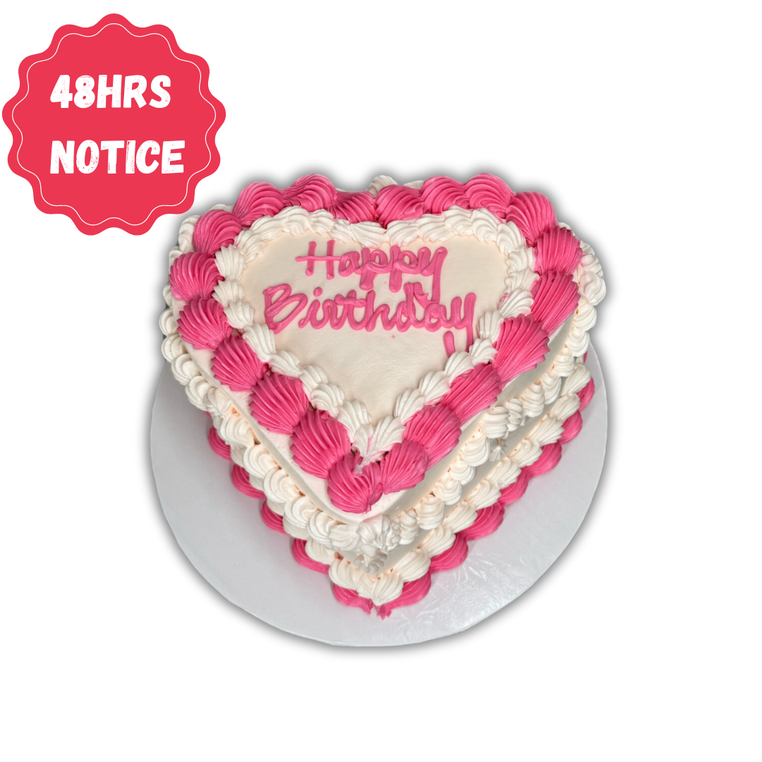 White with Pink details Heart Shape Cake