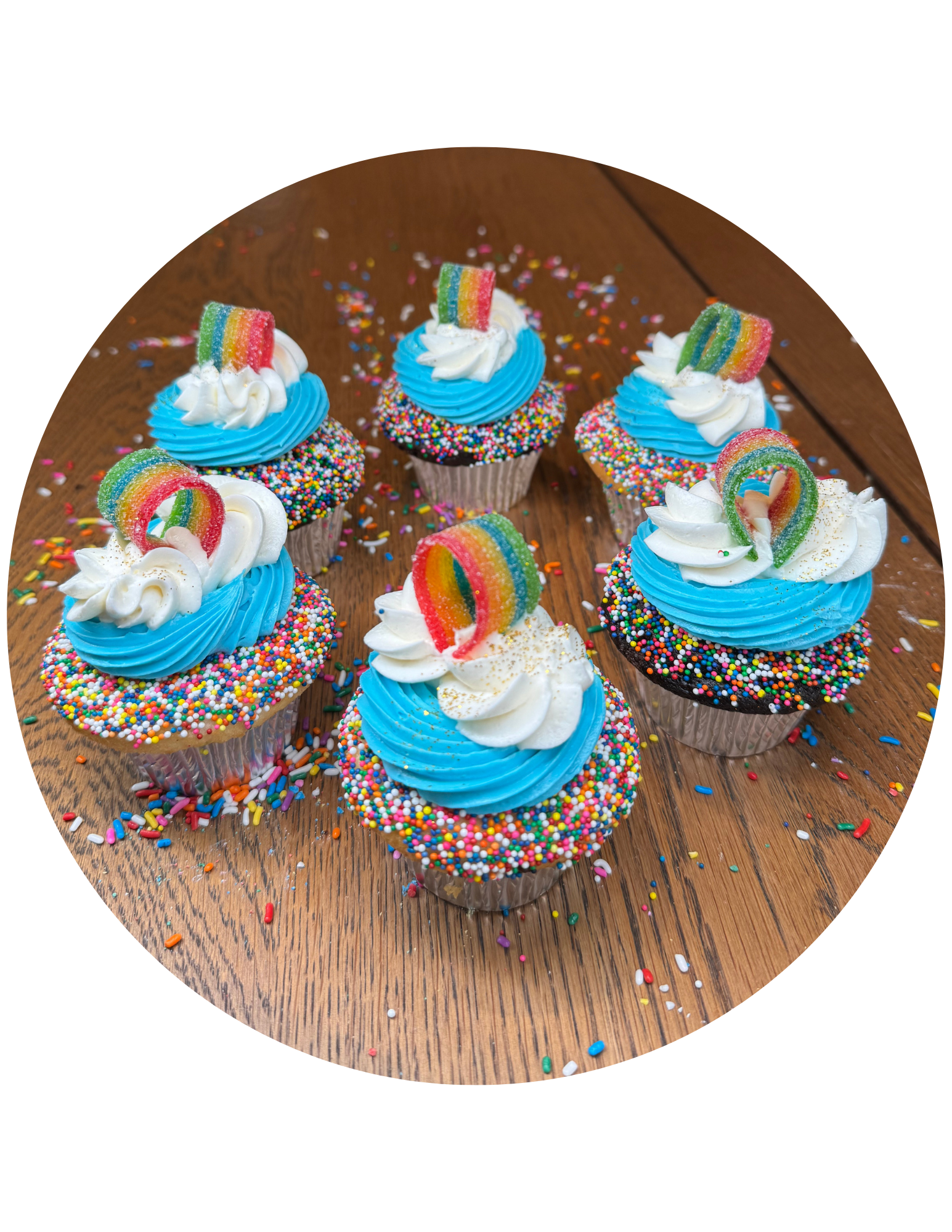 Vanilla and Chocolate Cupcakes with Rainbow toppers